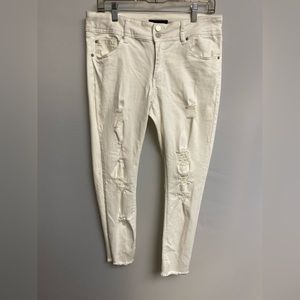 Ashley Mason White Medium Wash Distressed Women's Jeans Size 13 Stretchy Waste